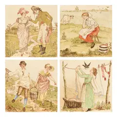 Walter Crane, FOUR NURSERY RHYME TILES, CIRCA 1880, 1880