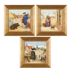 Henry Stacy Marks, THREE FRAMED AESTHETIC MOVEMENT TILES, CIRCA 1885, 1885