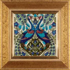 William De Morgan, FRAMED 10-INCH 'PEACOCKS' TILE, CIRCA 1885, 1885, glazed earthenware