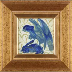 William De Morgan, FRAMED 6-INCH 'FALCON AND HARE' TRIPLE LUSTRE TILE, 1888, 1888, lustre-glazed earthenware