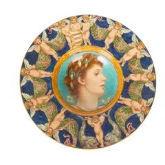 Ellen Welby, AESTHETIC MOVEMENT PORTRAIT CHARGER, 1884, 1884, painted and glazed earthenware