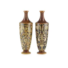 PAIR OF VASES, 1888 by Martin Brothers, 1888, salt-glazed stoneware, sold Oct 2025
