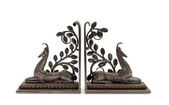 Edgar Brandt, SEATED GAZELLES PAIR OF BOOKENDS, CIRCA 1925, 1925, cast and wrought iron