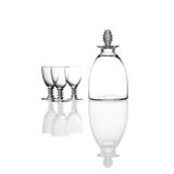 René Lalique, YQUEM DECANTER AND THREE MADEIRA GLASSES, NOS 5299 & 5303, and black enamelled