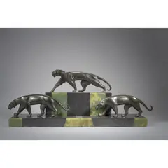 Michel Decoux, THREE PANTHERS, patinated bronze