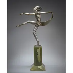 Josef Lorenzl, DANCING FIGURE, silvered and cold-painted bronze