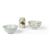 David Leach, TWO FOOTED BOWLS AND JAR & COVER, porcelain