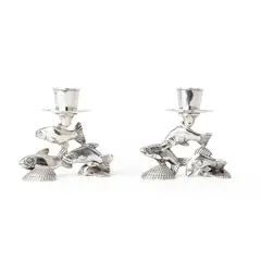 Leslie Durbin, PAIR FISH CANDLESTICKS, 1956, 1956, silver