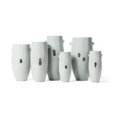Claudia Lis, SIX VESSELS, stoneware with celadon glaze and iron oxide