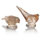 CHARDONNERET TIMIDE PAPERWEIGHT, NO. 1209 AND CHARDONNERET HARDI PAPERWEIGHT, NO. 1210 by René Lalique, sold May 2025