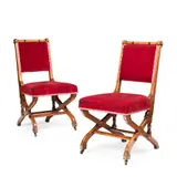 Charles Bevan, PAIR OF REFORMED GOTHIC SIDE CHAIRS, CIRCA 1880, 1880, inlaid walnut