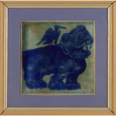 Willam de Morgan, ‘HIPPOPOTAMUS AND TICK BIRDS’, AN ARTS & CRAFTS 6-INCH TILE, CIRCA 1890, 1890, glazed earthenware