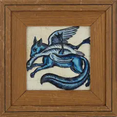 'FOX STEALING GOOSE' 6-INCH TILE, CIRCA 1880 by William De Morgan, 1880, glazed earthenware, sold Apr 2025