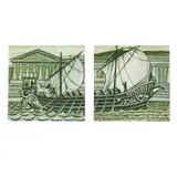 William De Morgan, 'MANNED GALLEY IN A CLASSICAL HARBOUR' TWO-TILE PANEL, CIRCA 1890