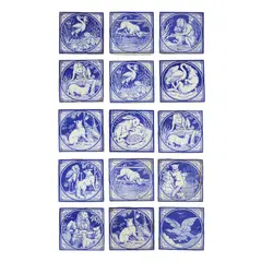 John Moyr Smith, GROUP OF FIFTEEN AESOP'S FABLES TILES, CIRCA 1878, 1878, printed earthenware