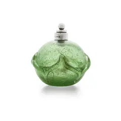 'CLUTHA' PERFUME BOTTLE AND STOPPER, 1896 by Christopher Dresser, 1896, green glass, sold Apr 2025