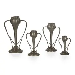 Archibald Knox, SET OF FOUR GRADUATED 'TUDRIC' SPILL VASES, CIRCA 1900, 1900, pewter