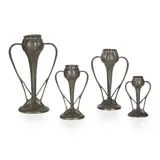 Archibald Knox, SET OF FOUR GRADUATED 'TUDRIC' SPILL VASES, CIRCA 1900, 1900, pewter