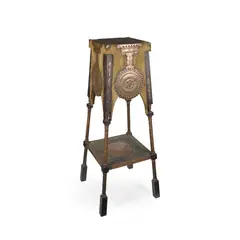 PLANT STAND, CIRCA 1900 by Carlo Bugatti, 1900, pewter-inlaid walnut, sold Apr 2025