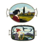 Carl Sigmund Luber, THREE JUGENDSTIL TRAYS, CIRCA 1900, 1900, glazed earthenware with tube line decoration