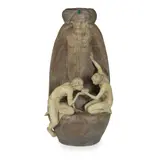 Friedrich Goldscheider, JUGENDSTIL FIGURAL VASE, CIRCA 1900, 1900, patinated terracotta with applied glazed roundel