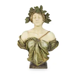 'DAPHNE', CIRCA 1890 by Ernst Wahliss, 1890, painted and glazed terracotta, sold Apr 2025