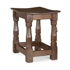 STOOL, 1940'S by Robert 'Mouseman' Thompson, 1940, oak and burr oak, sold Apr 2025