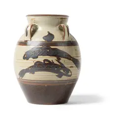 VASE by Svend Bayer, stoneware decorated with fish, sold Oct 2024