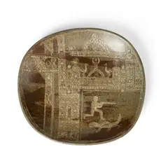 Siddig El Nigoumi, DISH, 1972, 1972, stoneware with incised decoration of buildings