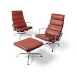 Charles Eames, PAIR OF SOFT PAD CHAIRS AND OTTOMAN, DESIGNED 1969, 1969, leather and chromed aluminium