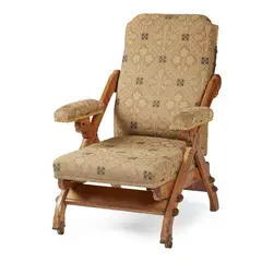 Charles Bevan, REFORMED GOTHIC ADJUSTABLE ARMCHAIR, CIRCA 1870, 1870, inlaid maple and birds eye maple