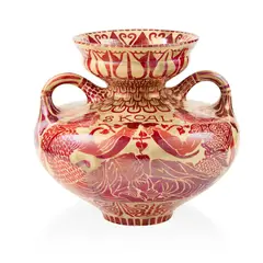 Walter Crane, 'SKOAL' TWIN-HANDLED VASE, CIRCA 1889, 1889, lustre-glazed earthenware