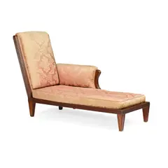 Rhoda Garrett, RARE AESTHETIC MOVEMENT CHAISE LONGUE, CIRCA 1875, 1875, mahogany with upholstery and loose squab cushion