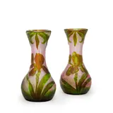 Eugène Michel, PAIR OF IRIS VASES, CIRCA 1900, 1900, pink glass overall in green