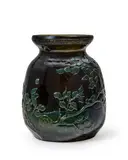 LA MYRTILLE DE BOIS PARLANT VASE, CIRCA 1900 by Émile Gallé, 1900, green glass decorated with a snail, sold Oct 2024
