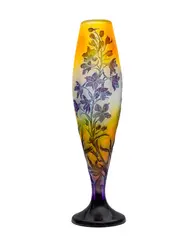 DELPHINIUMS VASE, 1925-36 by Galle, 1925, glass, sold Oct 2024