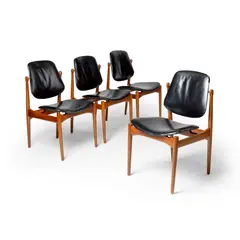 Arne Vodder, SET OF FOUR DINING CHAIRS, 1957-60, 1957, teak and leather upholstery