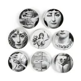 SET OF EIGHT 'TEMA E VARIAZIONI' PLATES by Piero Fornasetti, porcelain, sold Apr 2024