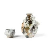 Akiko Hirai, SAKE BOTTLE AND CUP, stoneware with porcelain deposits