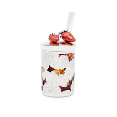 Martin Baker, STRAWBERRY POT, 1990, 1990, silver and enamel with coloured glass liner and silver spoon