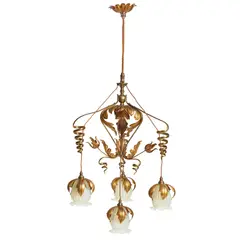 William Arthur Smith Benson, RARE ARTS & CRAFTS CEILING LIGHT, CIRCA 1900, 1900, gilded brass and copper