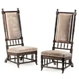 Daniel Cottier, PAIR OF AESTHETIC MOVEMENT DRAWING ROOM CHAIRS, CIRCA 1870, 1870, ebonised and painted beech