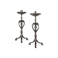 Edward Spencer, PAIR OF ARTS & CRAFTS CANDLESTICKS, CIRCA 1909, 1909, wrought steel