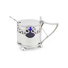 Kate Harris, MUSTARD POT, 1900, 1900, silver with blue glass liner