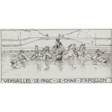 Jessie M. King, VERSAILLES. LE PARC- LE CHAR D'APOLLON, pen and ink on vellum