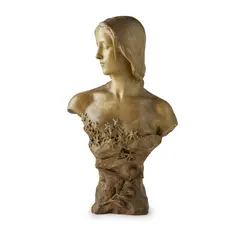 ART NOUVEAU BUST, CIRCA 1900 by Friedrich Goldscheider, 1900, patinated terracotta, sold Apr 2024