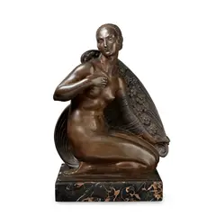 Joé Descomps, CROUCHING FIGURE, CIRCA 1925, 1925, patinated bronze