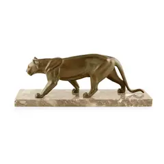 M. Leducq, ART DECO FIGURE OF A PANTHER, CIRCA 1930, 1930, on a marble plinth