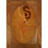 W. J. Palmer-Jones, 'DANCING FIGURE', FRAMED MARQUETRY PANEL, specimen woods and pewter within a gilded frame