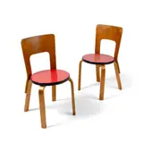 Alvar Aalto, Pair of Dining Chairs, designed 1935, 1935, birch with red linoleum seat